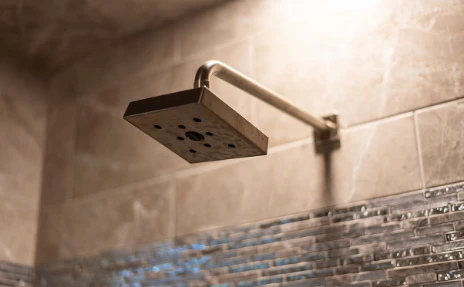 Custom shower with wall tile and showerhead